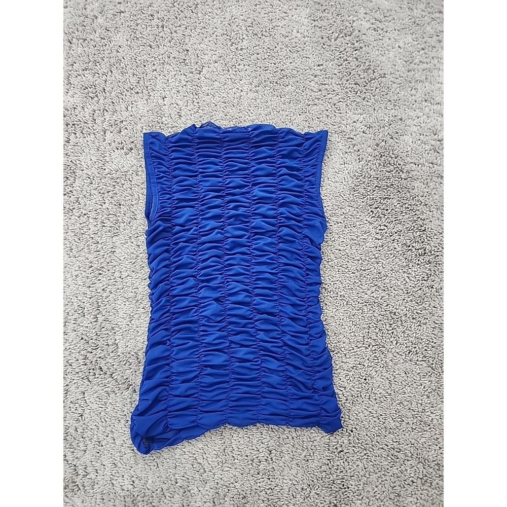 Topshop Top Womens 8-10 Blue Ruched Mesh High Neck Sheer Sleeveless Y2k